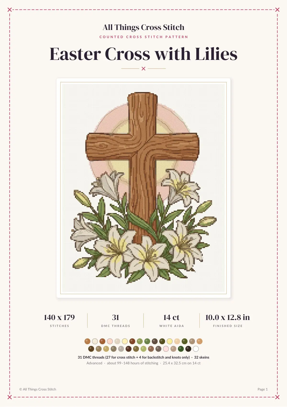 Cover of the Easter Cross with Lilies cross stitch pattern PDF